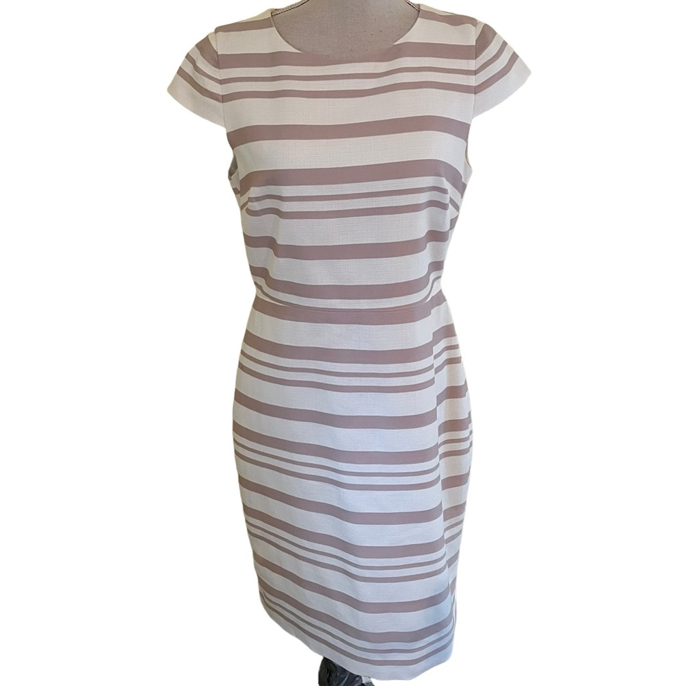 J. Crew Suiting Cream/Mauve Stripe Cap Sleeve Sheath Dress 6
